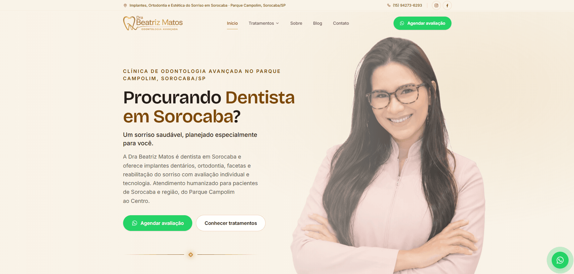 Site da Dra Beatriz Matos, dentista em Sorocaba, desenvolvido pela Fluxix